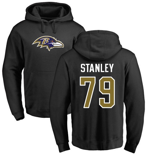 Men Baltimore Ravens Black Ronnie Stanley Name and Number Logo NFL Football 79 Pullover Hoodie Sweatshirt